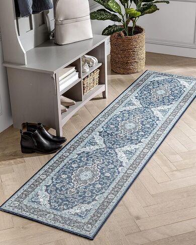 Well Woven Kings Court Gene Traditional Medallion Blue Machine Washable Indoor/Outdoor 2'7" x 9'10" Runner Rug in Saudi Arabia