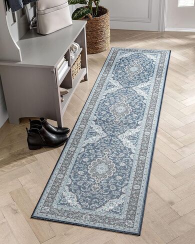Well Woven Kings Court Gene Traditional Medallion Blue Machine Washable Indoor/Outdoor 2'7" x 9'10" Runner Rug in Saudi Arabia