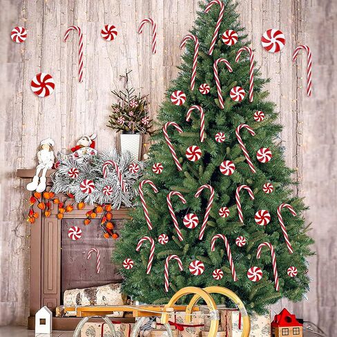 60 قطعة من زخارف حلوى عيد الميلاد - زينة معلقة لشجرة النعناع البلاستيكية لعيد الميلاد والحرف اليدوية ومستلزمات الديكور in Kuwait
