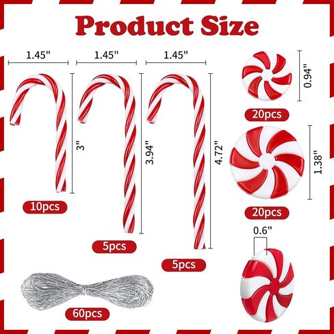 60 قطعة من زخارف حلوى عيد الميلاد - زينة معلقة لشجرة النعناع البلاستيكية لعيد الميلاد والحرف اليدوية ومستلزمات الديكور in Kuwait