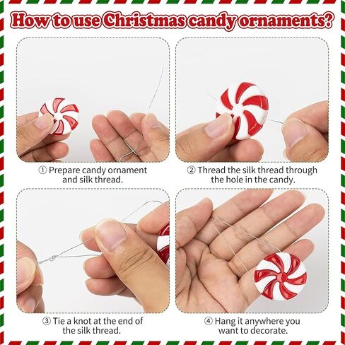 60 قطعة من زخارف حلوى عيد الميلاد - زينة معلقة لشجرة النعناع البلاستيكية لعيد الميلاد والحرف اليدوية ومستلزمات الديكور in Kuwait