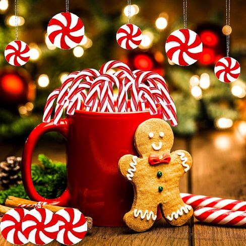 60 قطعة من زخارف حلوى عيد الميلاد - زينة معلقة لشجرة النعناع البلاستيكية لعيد الميلاد والحرف اليدوية ومستلزمات الديكور in Kuwait