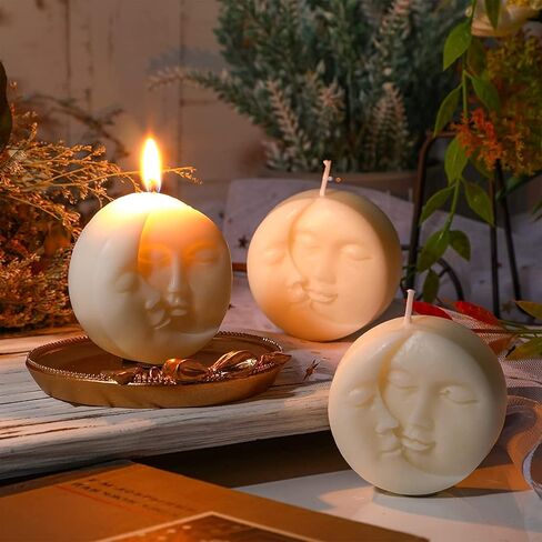 Sun and Moon Shaped Candles - Aesthetic Candle Decorative Soy Scented Art White Witchy Face for Yoga Birthday Christmas Home Decor Bedroom Bathroom Wedding Gifts (2 Pcs Whiite) in Saudi Arabia