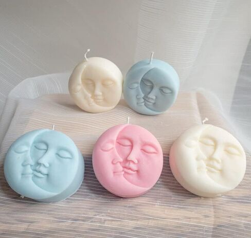 Sun and Moon Shaped Candles - Aesthetic Candle Decorative Soy Scented Art White Witchy Face for Yoga Birthday Christmas Home Decor Bedroom Bathroom Wedding Gifts (2 Pcs Whiite) in Saudi Arabia