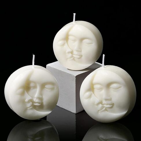 Sun and Moon Shaped Candles - Aesthetic Candle Decorative Soy Scented Art White Witchy Face for Yoga Birthday Christmas Home Decor Bedroom Bathroom Wedding Gifts (2 Pcs Whiite) in Saudi Arabia