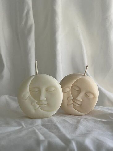 Sun and Moon Shaped Candles - Aesthetic Candle Decorative Soy Scented Art White Witchy Face for Yoga Birthday Christmas Home Decor Bedroom Bathroom Wedding Gifts (2 Pcs Whiite) in Saudi Arabia