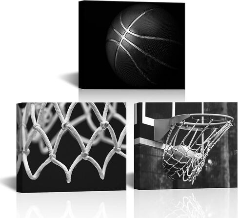 OuElegent 3 Panels Black and White Basketball Canvas Wall Art Basketball Hoop Basketball Nets Posters Sport Art Prints Modern Home Decor Framed for Men Boys Room Ready to Hang 12"x16"x3 Pcs (small) in Saudi Arabia
