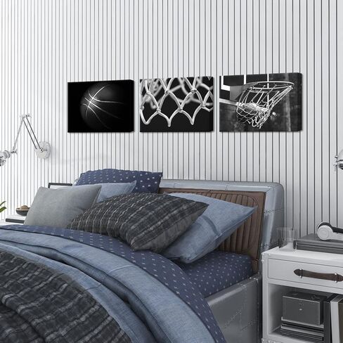OuElegent 3 Panels Black and White Basketball Canvas Wall Art Basketball Hoop Basketball Nets Posters Sport Art Prints Modern Home Decor Framed for Men Boys Room Ready to Hang 12"x16"x3 Pcs (small) in Saudi Arabia