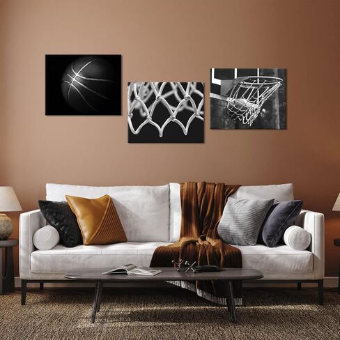 OuElegent 3 Panels Black and White Basketball Canvas Wall Art Basketball Hoop Basketball Nets Posters Sport Art Prints Modern Home Decor Framed for Men Boys Room Ready to Hang 12"x16"x3 Pcs (small) in Saudi Arabia