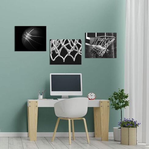 OuElegent 3 Panels Black and White Basketball Canvas Wall Art Basketball Hoop Basketball Nets Posters Sport Art Prints Modern Home Decor Framed for Men Boys Room Ready to Hang 12"x16"x3 Pcs (small) in Saudi Arabia