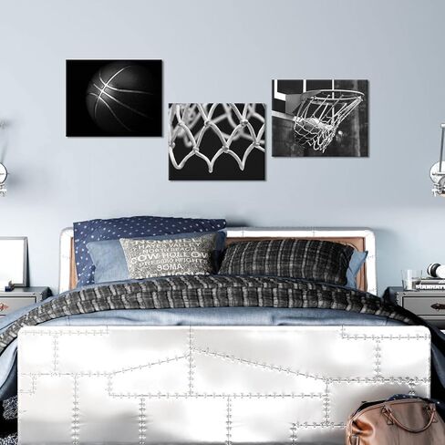 OuElegent 3 Panels Black and White Basketball Canvas Wall Art Basketball Hoop Basketball Nets Posters Sport Art Prints Modern Home Decor Framed for Men Boys Room Ready to Hang 12"x16"x3 Pcs (small) in Saudi Arabia