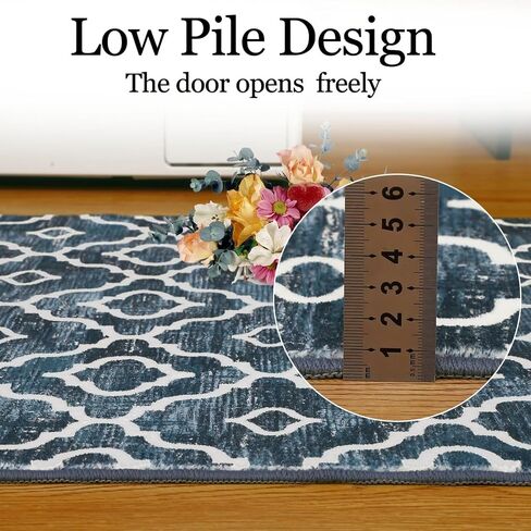 Moroccan Area Rug 2x3 Modern Rug Washable Moroccan Throw Rug Small Bedroom Rugs Non Skid Bath Mat Indoor Low-Pile Front Door Rug, Bohemian Trellis Kitchen Sink Rug Doormats,Blue in Saudi Arabia
