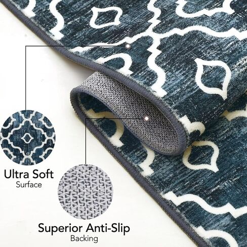 Moroccan Area Rug 2x3 Modern Rug Washable Moroccan Throw Rug Small Bedroom Rugs Non Skid Bath Mat Indoor Low-Pile Front Door Rug, Bohemian Trellis Kitchen Sink Rug Doormats,Blue in Saudi Arabia