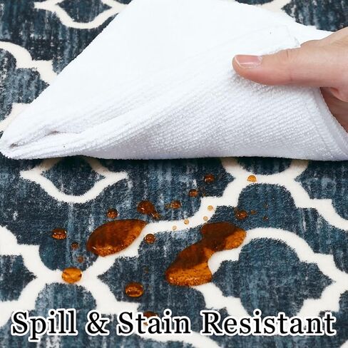 Moroccan Area Rug 2x3 Modern Rug Washable Moroccan Throw Rug Small Bedroom Rugs Non Skid Bath Mat Indoor Low-Pile Front Door Rug, Bohemian Trellis Kitchen Sink Rug Doormats,Blue in Saudi Arabia