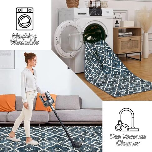 Moroccan Area Rug 2x3 Modern Rug Washable Moroccan Throw Rug Small Bedroom Rugs Non Skid Bath Mat Indoor Low-Pile Front Door Rug, Bohemian Trellis Kitchen Sink Rug Doormats,Blue in Saudi Arabia
