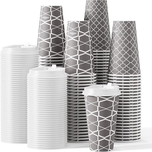 JOLLY PARTY Disposable Coffee Cups with Lids -16 oz (100 Sets) To Go Coffee Cups, Paper Coffee Cups for Beverages Espresso Tea, Suitable for Cafes, Offices and Home in Saudi Arabia