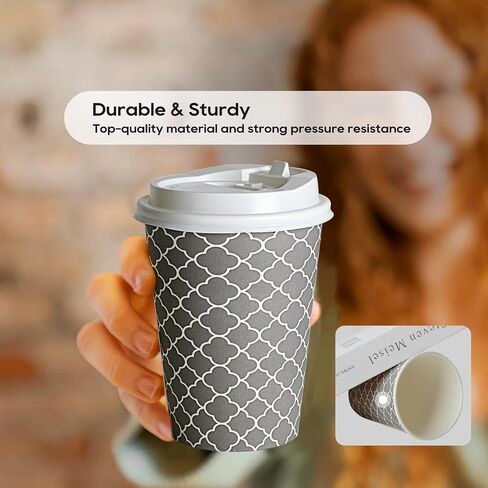 JOLLY PARTY Disposable Coffee Cups with Lids -16 oz (100 Sets) To Go Coffee Cups, Paper Coffee Cups for Beverages Espresso Tea, Suitable for Cafes, Offices and Home in Saudi Arabia