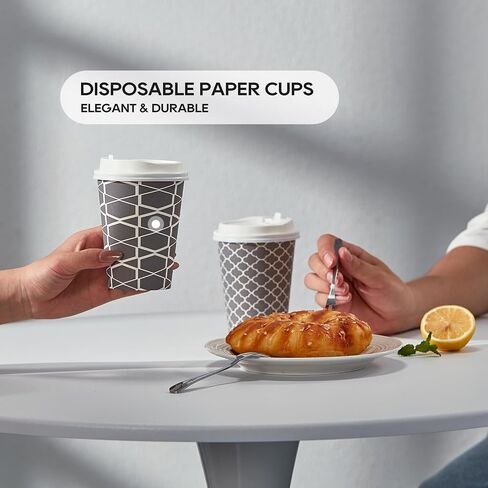 JOLLY PARTY Disposable Coffee Cups with Lids -16 oz (100 Sets) To Go Coffee Cups, Paper Coffee Cups for Beverages Espresso Tea, Suitable for Cafes, Offices and Home in Saudi Arabia