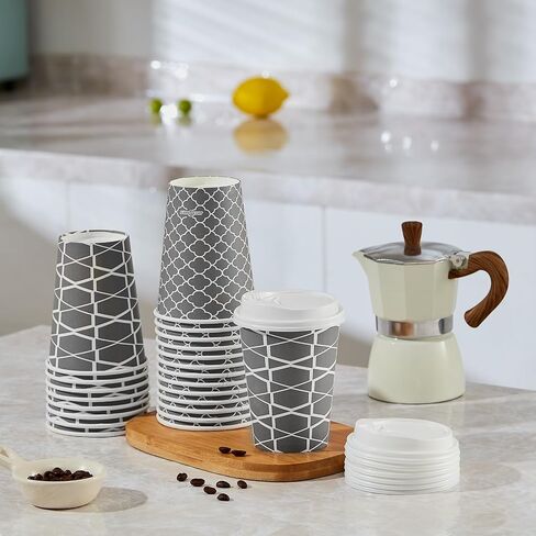 JOLLY PARTY Disposable Coffee Cups with Lids -16 oz (100 Sets) To Go Coffee Cups, Paper Coffee Cups for Beverages Espresso Tea, Suitable for Cafes, Offices and Home in Saudi Arabia