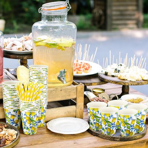 Tessco 150 Pieces/50 Sets Lemonade Cups with Lids and Paper Straws 16oz Disposable Iced Coffee Paper Cup Summer Citrus Cold Cups for Lemonade Stand Supplies Fruit Party Beverages Drinks Juices in Saudi Arabia