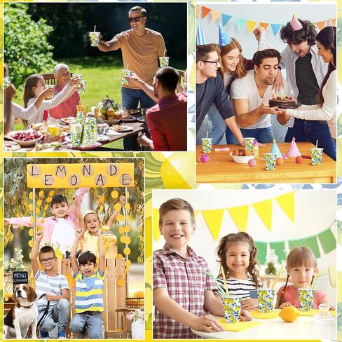 Tessco 150 Pieces/50 Sets Lemonade Cups with Lids and Paper Straws 16oz Disposable Iced Coffee Paper Cup Summer Citrus Cold Cups for Lemonade Stand Supplies Fruit Party Beverages Drinks Juices in Saudi Arabia