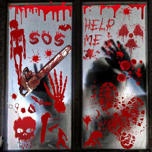 Halloween Decorations, 10 Sheets Halloween Window Clings, Bloody Handprint Footprint Halloween Wall Decal Floor Clings with Tattoo Stickers, Scary Halloween Decoration Window Stickers in Saudi Arabia