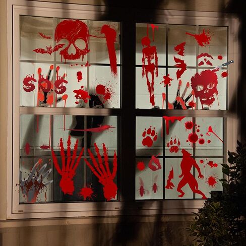 Halloween Decorations, 10 Sheets Halloween Window Clings, Bloody Handprint Footprint Halloween Wall Decal Floor Clings with Tattoo Stickers, Scary Halloween Decoration Window Stickers in Saudi Arabia