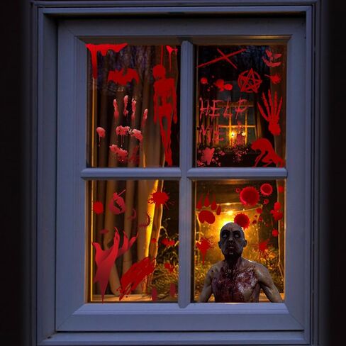 Halloween Decorations, 10 Sheets Halloween Window Clings, Bloody Handprint Footprint Halloween Wall Decal Floor Clings with Tattoo Stickers, Scary Halloween Decoration Window Stickers in Saudi Arabia