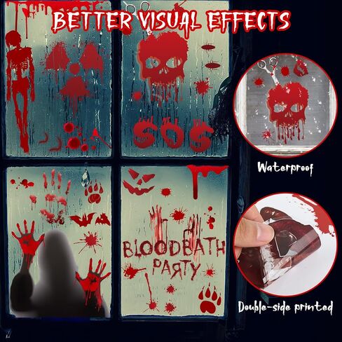 Halloween Decorations, 10 Sheets Halloween Window Clings, Bloody Handprint Footprint Halloween Wall Decal Floor Clings with Tattoo Stickers, Scary Halloween Decoration Window Stickers in Saudi Arabia