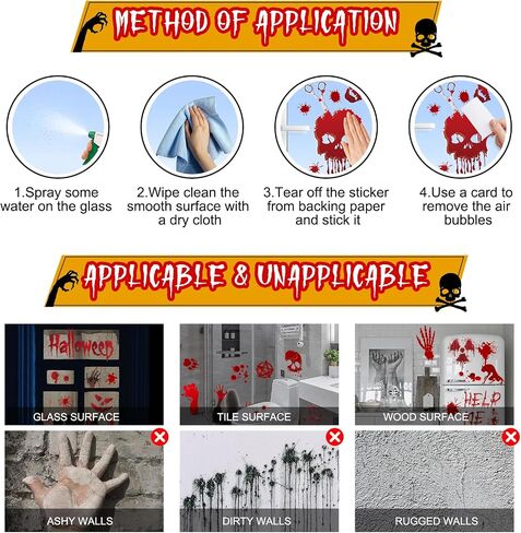Halloween Decorations, 10 Sheets Halloween Window Clings, Bloody Handprint Footprint Halloween Wall Decal Floor Clings with Tattoo Stickers, Scary Halloween Decoration Window Stickers in Saudi Arabia