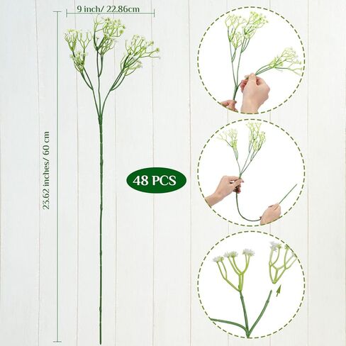 Crowye 48 Pcs Babys Breath Artificial Flowers 23.6 Inch Artificial Baby Breath Gypsophila Flowers Bulk White Bouquets Faux Babys Breath for Wedding Fake Floral DIY Arrangement Home Garden Decoration in Kuwait
