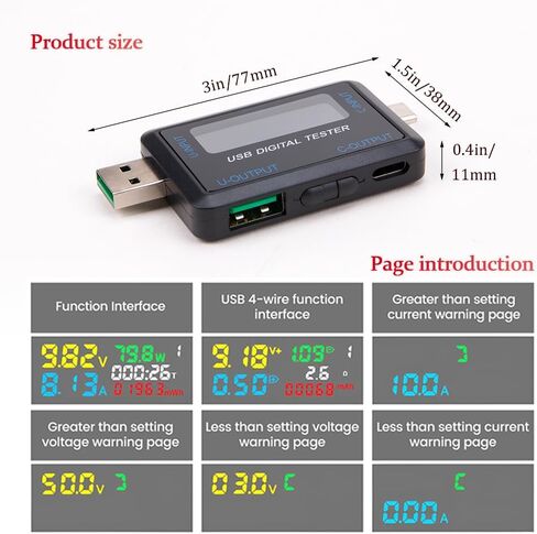 ZORZA قطعة واحدة من جهاز اختبار الطاقة USB من النوع C وشاشة LCD الرقمية لقياس الجهد الكهربي الحالي DC 4.5-36V 0-8A مراقب حالة الشحن في الوقت الحقيقي للإلكترونيات، ويدعم بروتوكولات الشحن السريع المتعددة in Kuwait