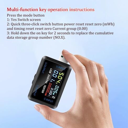 ZORZA قطعة واحدة من جهاز اختبار الطاقة USB من النوع C وشاشة LCD الرقمية لقياس الجهد الكهربي الحالي DC 4.5-36V 0-8A مراقب حالة الشحن في الوقت الحقيقي للإلكترونيات، ويدعم بروتوكولات الشحن السريع المتعددة in Kuwait