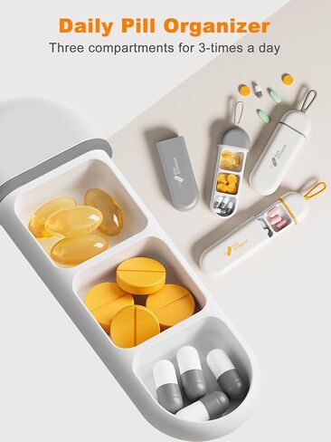 Travel Pill Organizer, 3-Slot Small Pill Case with Slide-Open, Portable Pocket Pill Case with Moisture-Proof Strip Mini Pill Box Pill Container for Purse, Traveling, Trip, White in Saudi Arabia