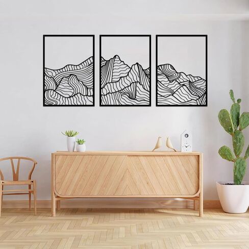 ruelen 3 Pcs Mountain Metal Wall Art Mountain Line Wall Decor Abstract Minimalist Wall Art Rustic Nature Wall Decor Hanging Sculpture for Home Bedroom Bathroom Living Room in Saudi Arabia