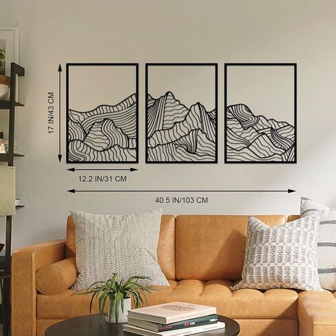 ruelen 3 Pcs Mountain Metal Wall Art Mountain Line Wall Decor Abstract Minimalist Wall Art Rustic Nature Wall Decor Hanging Sculpture for Home Bedroom Bathroom Living Room in Saudi Arabia