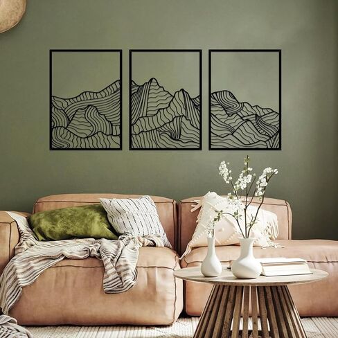 ruelen 3 Pcs Mountain Metal Wall Art Mountain Line Wall Decor Abstract Minimalist Wall Art Rustic Nature Wall Decor Hanging Sculpture for Home Bedroom Bathroom Living Room in Saudi Arabia