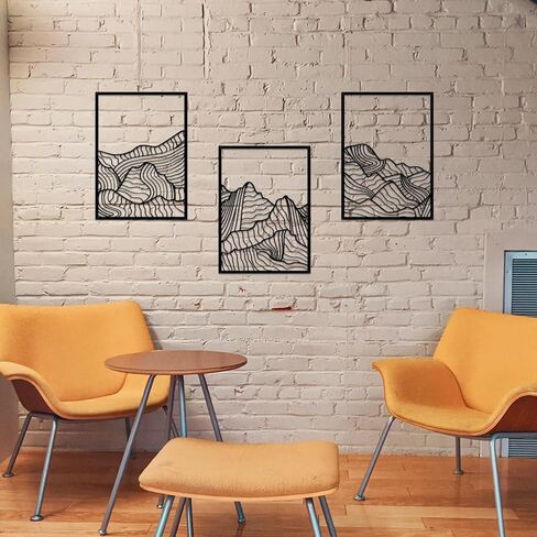 ruelen 3 Pcs Mountain Metal Wall Art Mountain Line Wall Decor Abstract Minimalist Wall Art Rustic Nature Wall Decor Hanging Sculpture for Home Bedroom Bathroom Living Room in Saudi Arabia