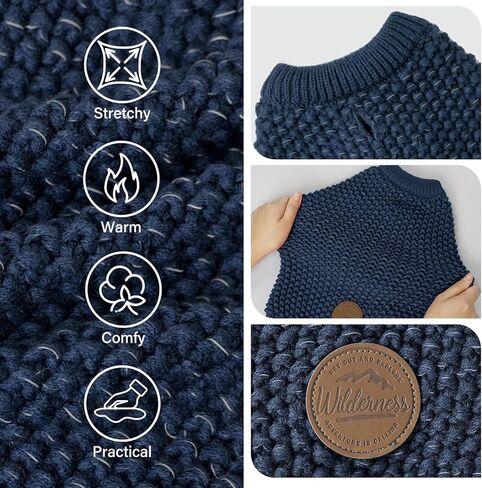 KYEESE Dog Sweaters with Leash Hole for Small Dogs Warm Pullover Dog Knitwear with Reflective Yarn for Fall Winter, Navyblue, XS in Kuwait