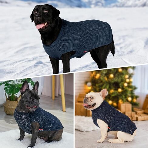 KYEESE Dog Sweaters with Leash Hole for Small Dogs Warm Pullover Dog Knitwear with Reflective Yarn for Fall Winter, Navyblue, XS in Kuwait