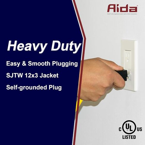 AIDA 2FT إعادة تعيين تلقائي 12/3 مقياس SJTW سلك تمديد GFCI عالي التحمل مع 3 قابس مؤرض، 15 أمبير كابل تمديد خارجي أصفر مع إضاءة LED، مدرج في قائمة UL، حزمة واحدة in Kuwait