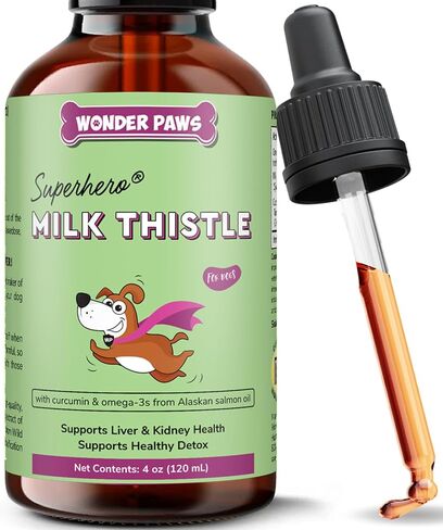 Wonder Paws Milk Thistle, Liver Support for Dogs, Supports Kidney Function for Pets, Detox, Hepatic Support, with Wild Alaskan Salmon Oil & Curcumin, Omega 3 EPA & DHA - 2 oz Pet Supplement in Kuwait