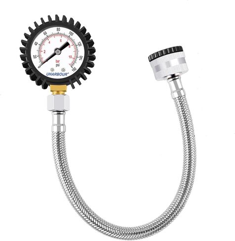 مقياس ضغط المياه، مقياس ضغط المياه للمنزل 2 بوصة، مقياس اختبار ضغط المياه مع خرطوم مضفر من الفولاذ المقاوم للصدأ، نطاق 200 رطل لكل بوصة مربعة، وصلة GHT 3/4 بوصة in Kuwait