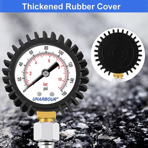 مقياس ضغط المياه، مقياس ضغط المياه للمنزل 2 بوصة، مقياس اختبار ضغط المياه مع خرطوم مضفر من الفولاذ المقاوم للصدأ، نطاق 200 رطل لكل بوصة مربعة، وصلة GHT 3/4 بوصة in Kuwait