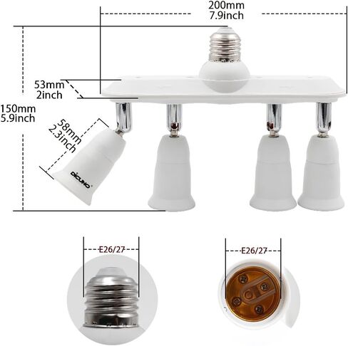 DiCUNO Light Socket Splitter 3 Way Adapter, 3 in 1 E26 Socket Converter, Bulb Lamp Horizontal Designed 360 Degrees Adjustable 180 Degrees Bending in Saudi Arabia