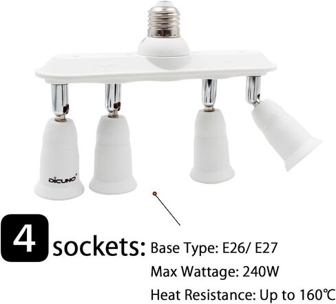 DiCUNO Light Socket Splitter 3 Way Adapter, 3 in 1 E26 Socket Converter, Bulb Lamp Horizontal Designed 360 Degrees Adjustable 180 Degrees Bending in Saudi Arabia