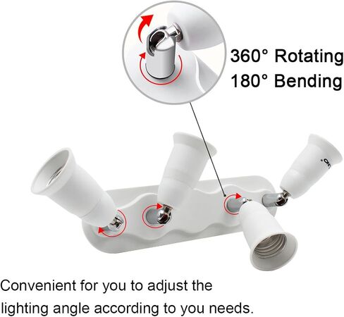DiCUNO Light Socket Splitter 3 Way Adapter, 3 in 1 E26 Socket Converter, Bulb Lamp Horizontal Designed 360 Degrees Adjustable 180 Degrees Bending in Saudi Arabia