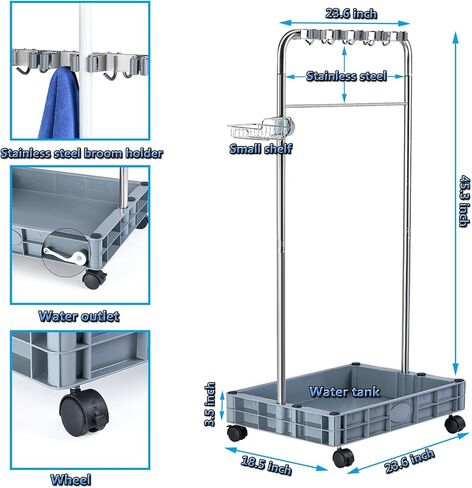 Broom Holder Closet Organizer Cleaning Supplies Storage Tools Cart for Garage Garden Cabinet Home (10-Racks) in Saudi Arabia