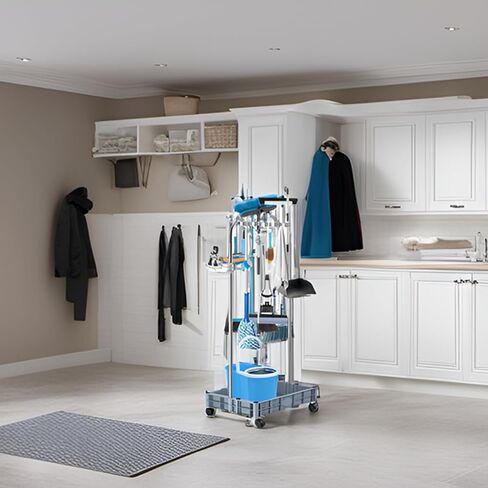 Broom Holder Closet Organizer Cleaning Supplies Storage Tools Cart for Garage Garden Cabinet Home (10-Racks) in Saudi Arabia