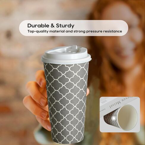 JOLLY PARTY Disposable Coffee Cups with Lids -16 oz (100 Sets) To Go Coffee Cups, Paper Coffee Cups for Beverages Espresso Tea, Suitable for Cafes, Offices and Home in Saudi Arabia